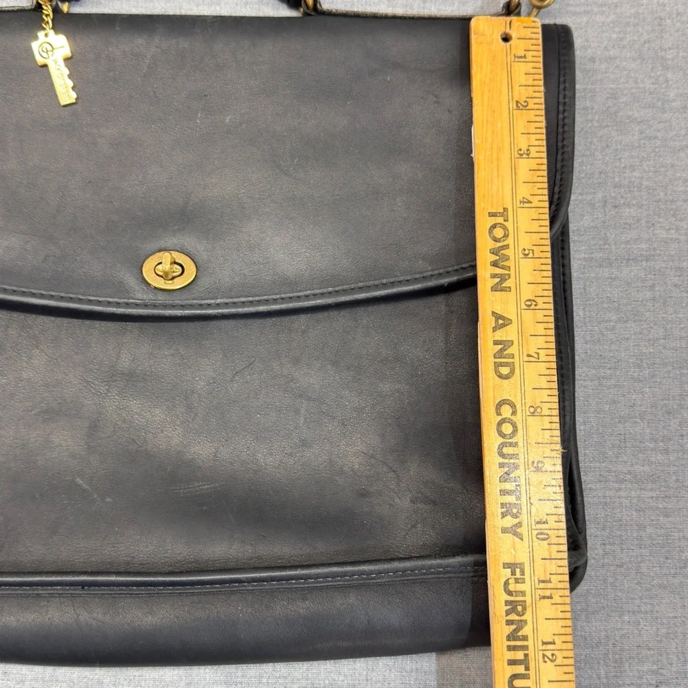 Jack Georges Black Leather Briefcase Messenger Bag Made in USA Brass Turn-lock